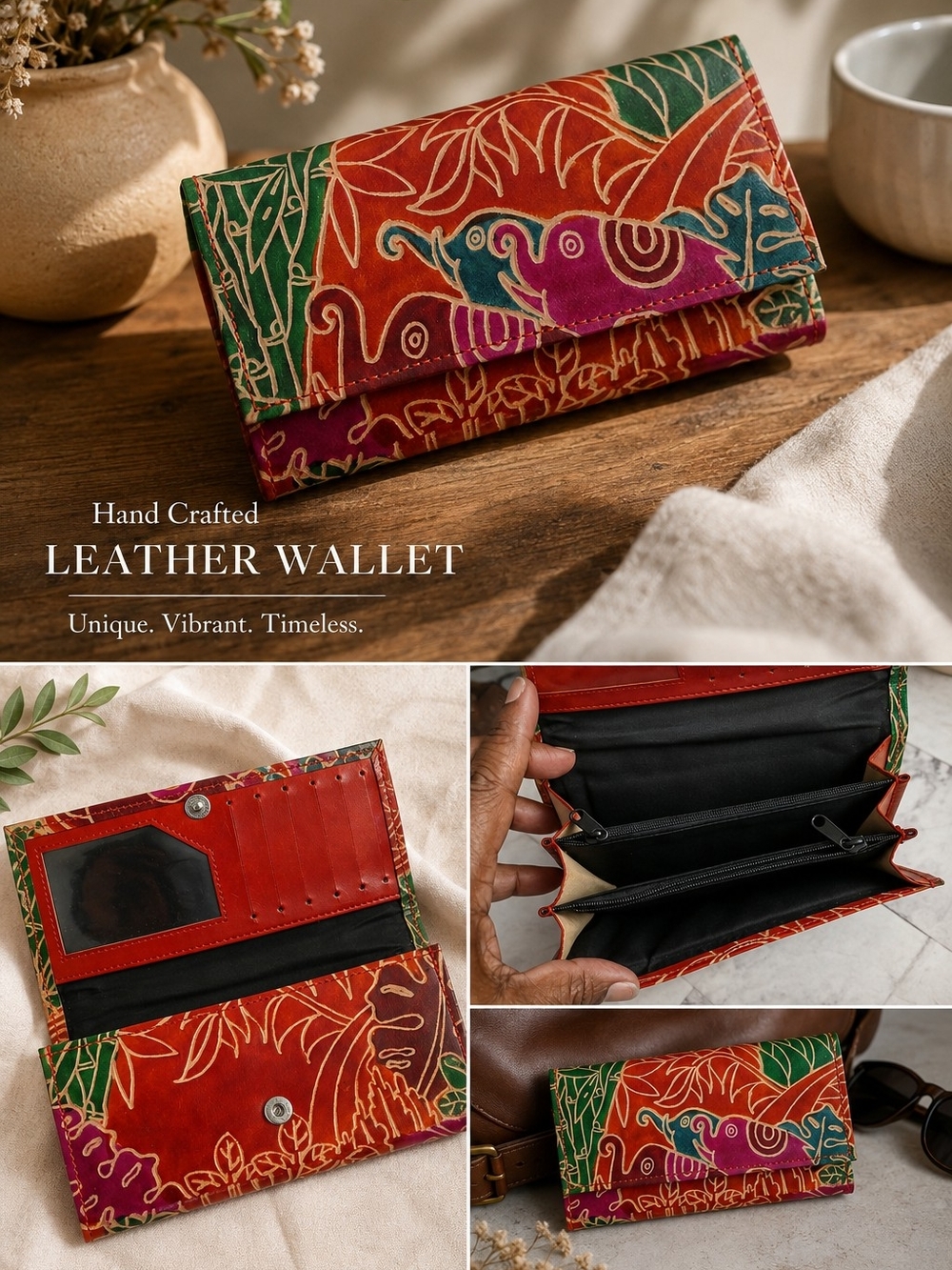 Handcrafted Multicolor Leather Wallet for Women